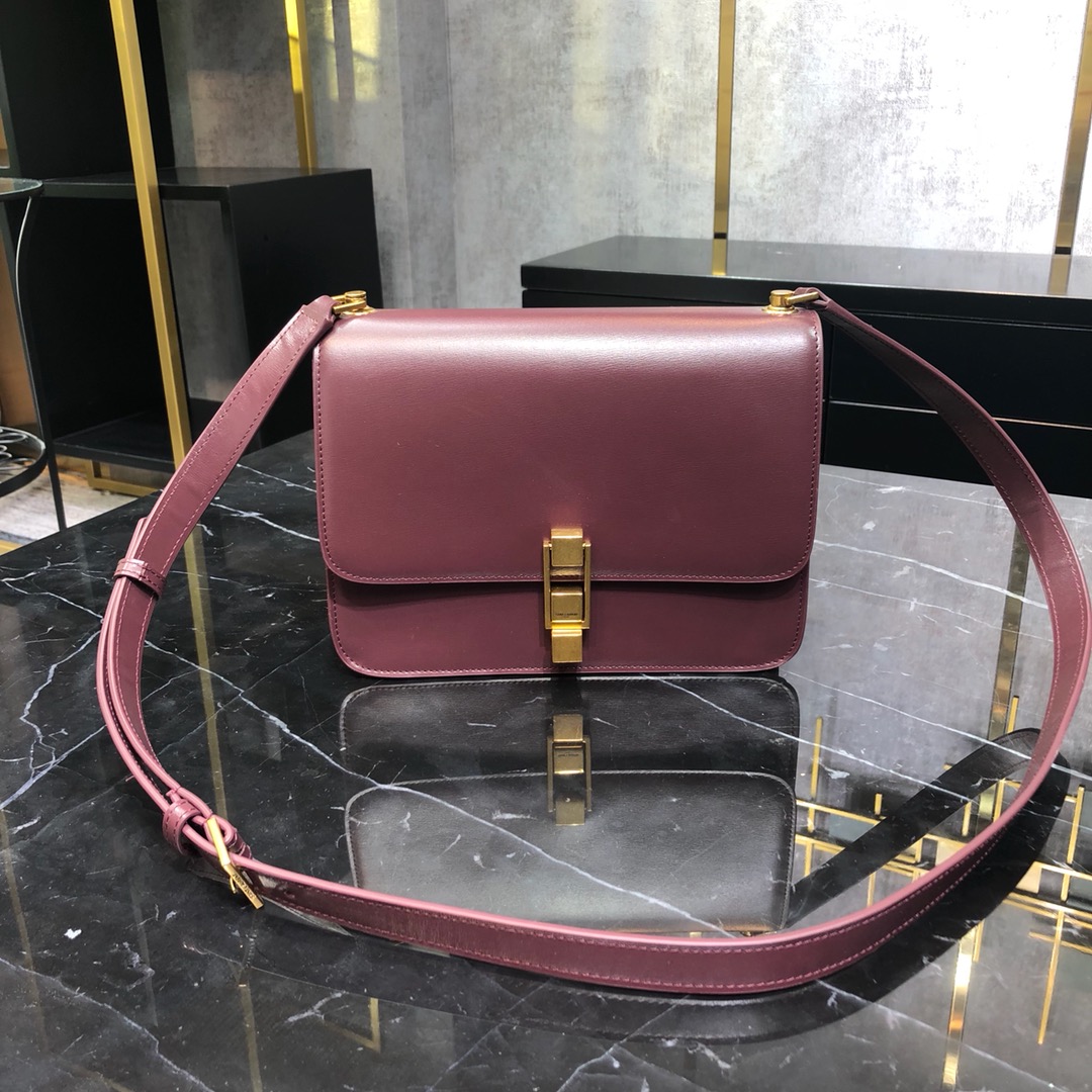 Saint Laurent Calfskin Le Carre Box Handbag Shoulder Bag Burgundy 633214